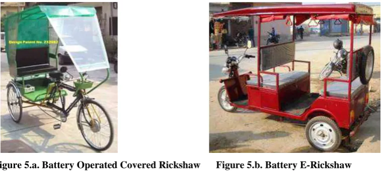 Figure 5.a. Battery Operated Covered Rickshaw      Figure 5.b. Battery E-Rickshaw 