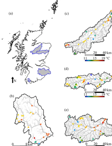 Figure 1. Study catchments and spatial patterns ofland,(d)tures of this map are based on digital spatial data licensed fromthe Centre for Ecology & Hydrology, © NERC (CEH) and con-tains Ordnance Survey data © Crown copyright and database rightgust 2015 (Ja
