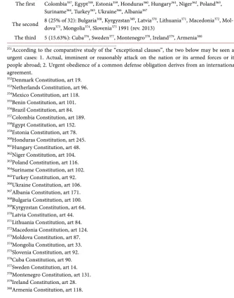 Table 7. Categories of exceptional clauses. 