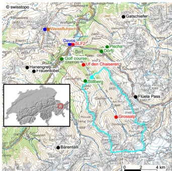 Figure 1. Topographical map of the simulated domain, showing the locations of the stations