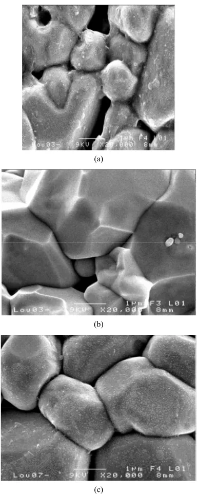 Figure 2 shows SEM microstructures of the fracture sur- faces of samples sintered at various temperatures