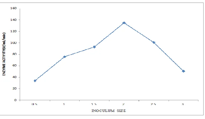 Fig 7: Effect of substrate concentration on protease production 