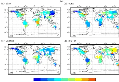 Figure 3. Phase differences for the annual signal of four hydrological model realizations with GRACE-based TWS observations.