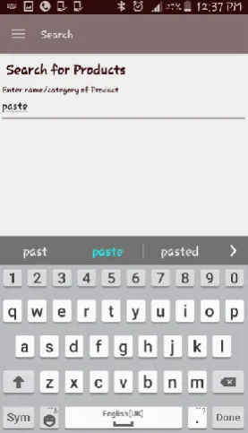 Figure 5.8: Shopping list of the application            Figure 5.9: Search screen of the application 