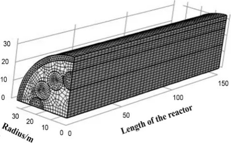 Figure 1. Geometry and mesh size of the reactor. 