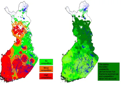 Figure 2. Isodistance areas and biomass volume allocation rules from the areas.
