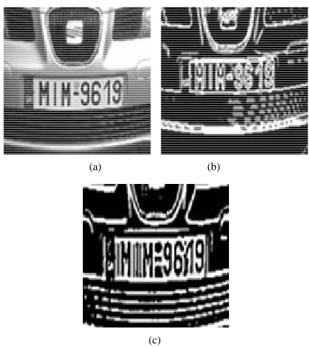 Figure 2. (a) Sample image 1; (b) Edge detection using Pre- witt operator with license plate edges clearly separated from surrounding region