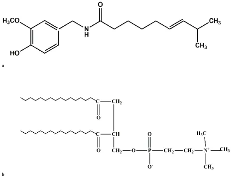Fig. 1: Chemical structure of (a) capsaicin and (b) phospholipid