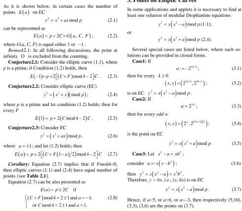 Table 2.1. Generalized Gauss formula if EC is mod. 