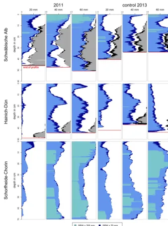 Figure 6. Comparison between stained path width (SPW) of pre-drought (2011) and control (2013) plot