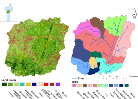 Figure 1. Land cover and subwatershed ecosystem accounting units(SEAUs) of the Upper Ouémé watershed