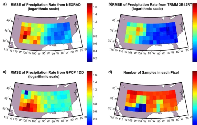 Figure 7 shows the estimated correlation coefﬁcients be-tween the underlying truth and each precipitation product in