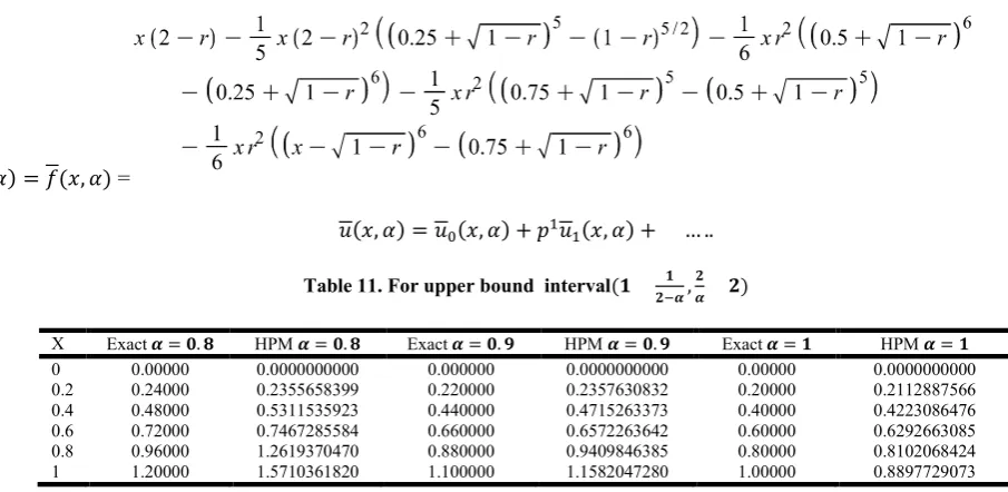 Table 10. For upper bound  interval (�