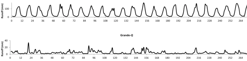 Figure 1. Schematic representation of different levels of recurrence in runoff (Q) time series from Mekong and Grande river basins.