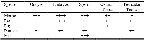Table 1. Progress of cryopreservation in different species and organization levels 