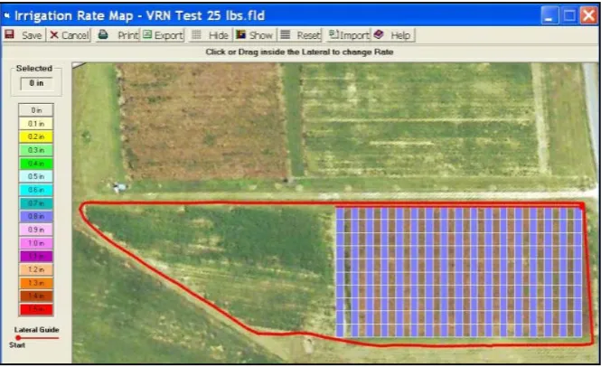 Figure 5. Clemson Variable Rate Irrigation (VRI) field configuration utility map screen, used for VRN