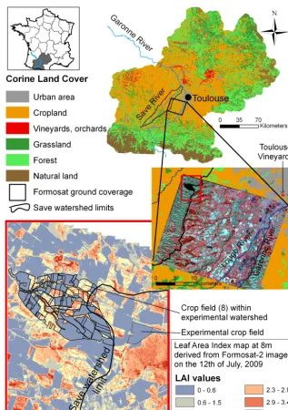 Figure 1. Location of the catchment area studied. The Auradé catchment comprises 101 cultivated crop ﬁelds
