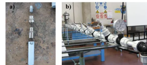 Figure 1. Nozzle line setup. (a) Nozzle assembly. The threadedpressure washing nozzle was connected to a short length of PVCpipe using two connectors