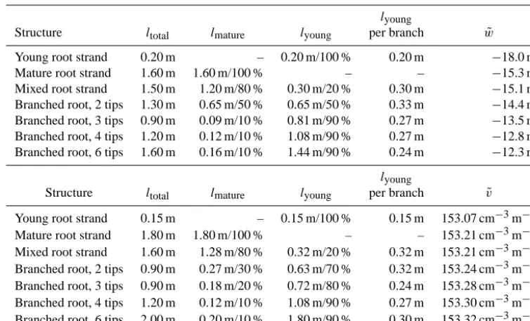 Figure 5. Water yield ˜v depending on topology and compositionof single roots, obtained with the single model