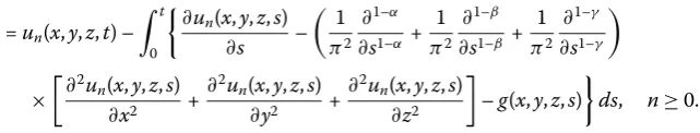 Figure 5 The graphs of the approximate solutionand the upgraded VIM with u(x,40,40,t) for Example 2 via the standard VIM (left side) h = 0.18 as an auxiliary parameter (right side) in the case (α = 14 ,β = 12,γ = 34 )