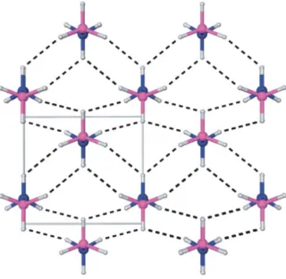 Figure 1.5  Low temperature (orthorhombic) crystal structure of AB.  Nitrogen, boron, 