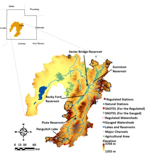 Fig. 1. Physical layout of the Sevier River basin, Utah.