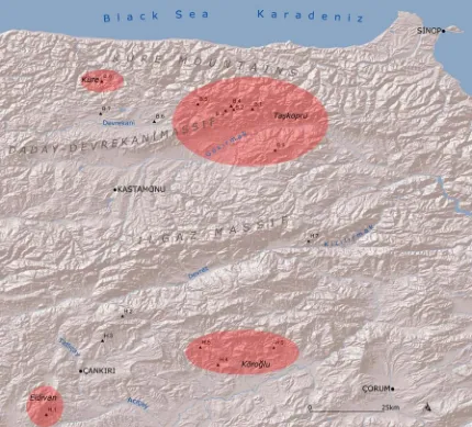Fig. 9 . Map of sites associated with mining and copper ore deposits. 