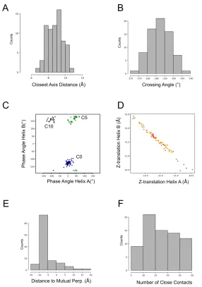 Figure 2.7: Anti-parallel left cluster geometry (Cluster 0). In panel A, we showthe distribution of distances in Cluster 0