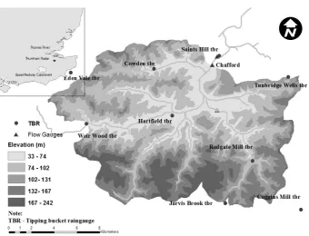 Fig. 1. The upper Medway catchment with raingauges location and elevations.