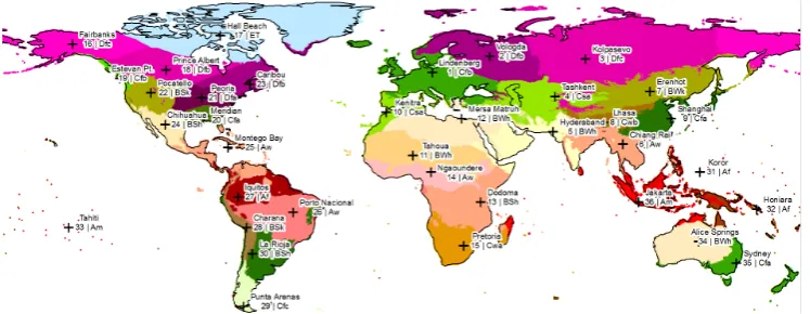 Fig. 3.Discussion Paper Map of 36 climatic zone domains used in RCWIP, derived by fuzzy clustering but here shown with deﬁned boundaries