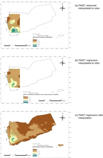 Fig. 9. Observed and modelled wet-day probabilities (PWET) based on Network A.