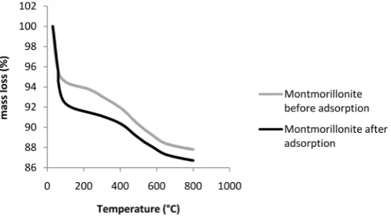 Figure 10. TGA curves of the Montmorillonite MtS before and after pyridine adsorption