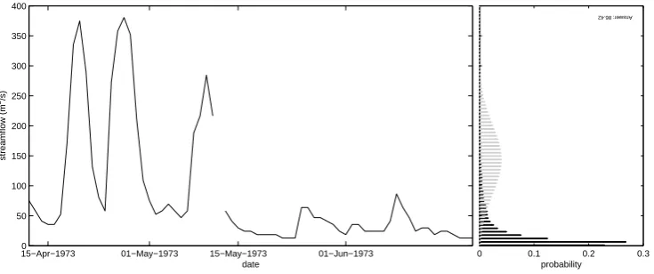 Fig. 2. The missing value in the ﬂow time series can be guessed from the surrounding values (a guess would for example be the grayhistogram)