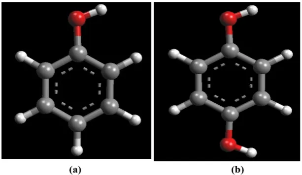 Figure 1. Optimized models for (a) Phenol and (b) Diphenol. 
