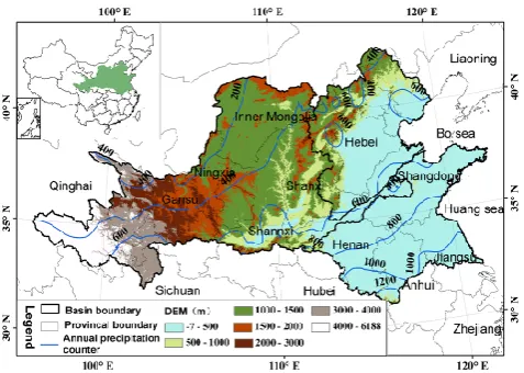 Fig. 1. Location and topography of the Huang–Huai–Hai Riverbasin.