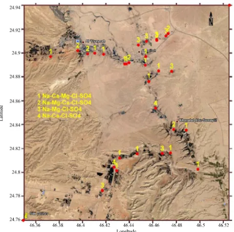 Figure 6. Spatial distribution of hydrochemical facies. 