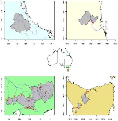 Fig. 1. Location of study catchments (location numbers correspond to identiﬁers in Table 1).