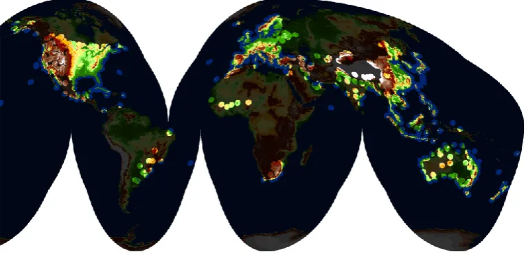 Fig. 1. Current weather radar coverage provided by national weather services (in Goode Homolosine projection)