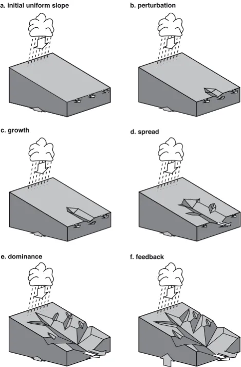 Fig. 7. Six stages of structure formation that reﬂect increasing lev-els of disequilibrium and ability to generate free energy and drivesediment transport