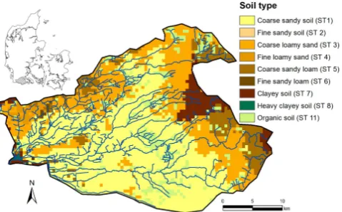 Fig. 1. Map showing the distribution of soil types in the catchment.
