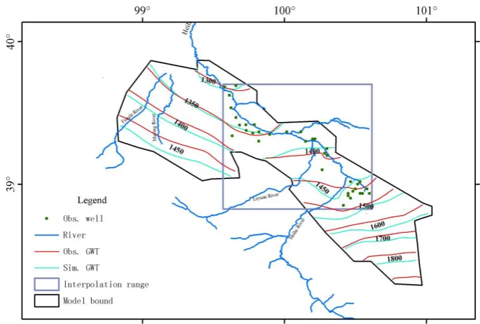 Fig. 10. The observed and simulated groundwater table (GWT) of the study area in December 2008