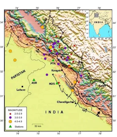 Figure 1. General Seismotectonic and topographical map of NW Himalayas and adjoining area