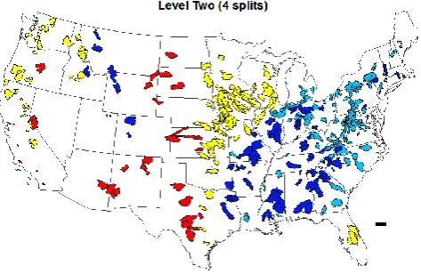 Fig. 7. First split, low seasonality (blue) and higher seasonality (or-ange).