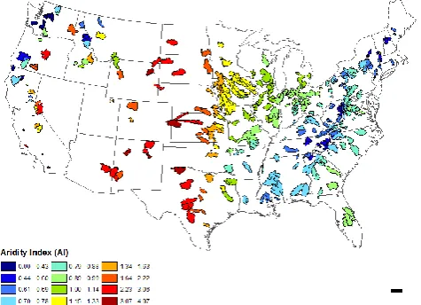Figure 2 presents regional patterns of the aridity indexpfor 428 catchments belonging to the MOPEX database