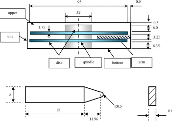 Figure 3. Side view of disk case and arm (all dimensions are in mm). 