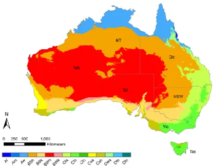 Table 1. Description of the K¨oppen-Geiger climate types in Aus-tralia, see Peel et al