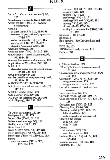 table of settings, 127 with proportional spacing, 128 Clearing the screen 