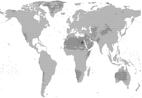 Fig. 11. Location of the grid cells (dark gray colour) in which peri-ods with zero runoff occur according to the ensemble median of ﬁveLSMs and where the CDPM can be applied