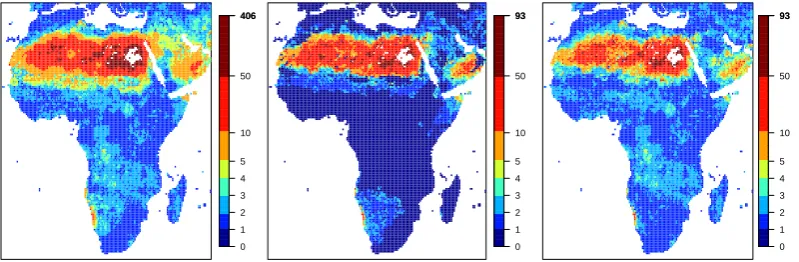 Fig. 13. Average durations of droughts in months for each grid cell in Africa as identiﬁed with all three methods from the ensemble medianof 5 LSMs