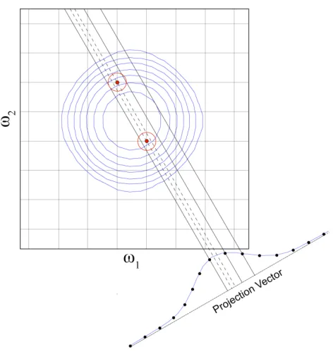 Figure 2.6 Demonstration of the fundamental limitation of projection reconstruction. To demonstrate the problem, the projected vectors are overlaid on a Cartesian sampled spectrum to indicate the chemical shift
